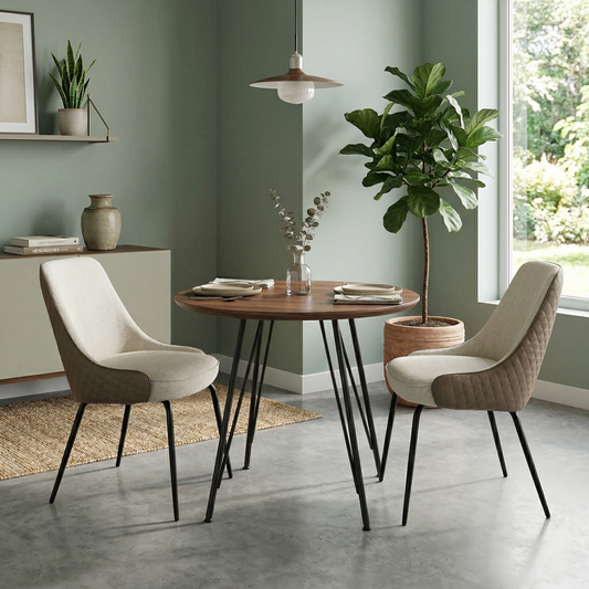‘Sadia’ Biscuit Combination Dual Material Dining Chair - Set of 2
