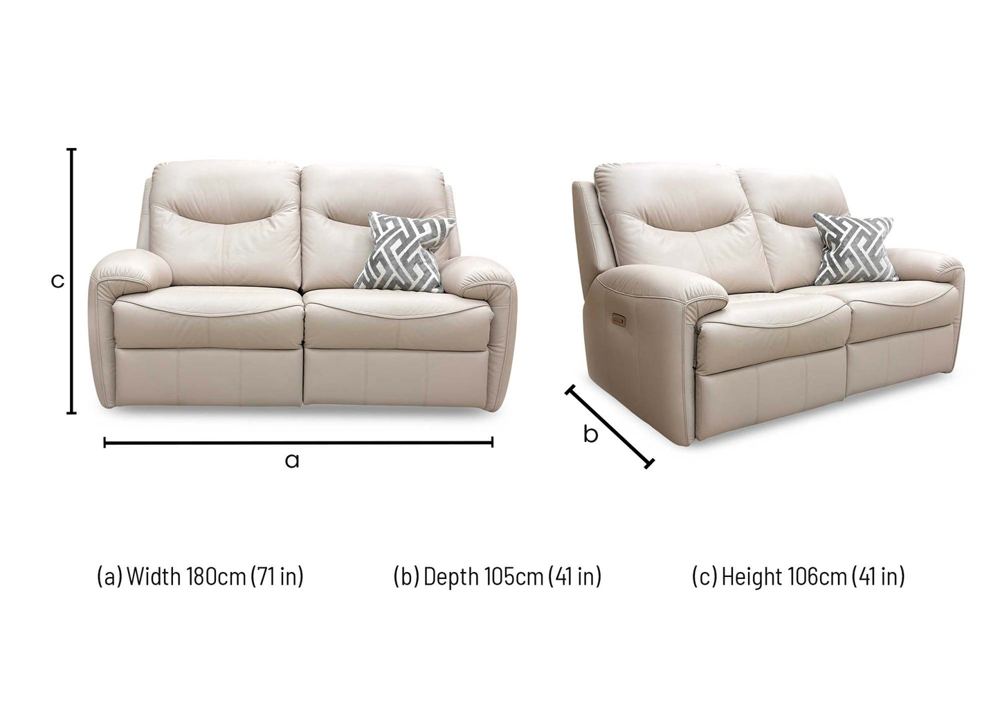 Technical dimensions diagram for the G Plan Amesbury 2-seater: 180cm Width, 105cm Depth, and 106cm Height.