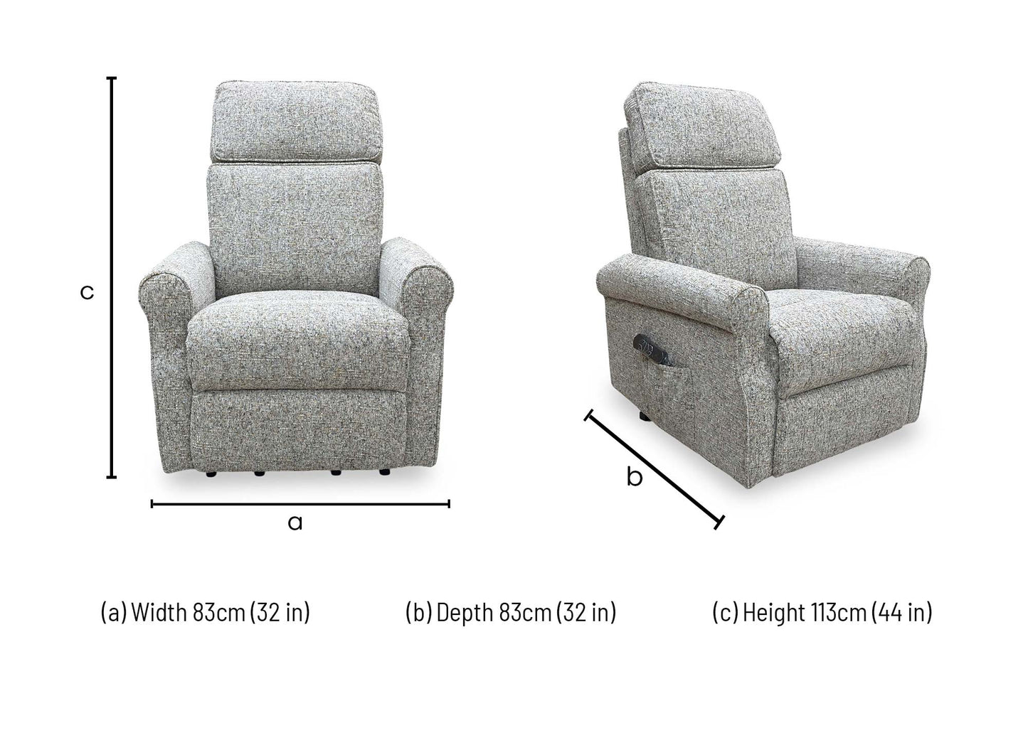 Technical dimensions diagram: 83cm Width, 83cm Depth, and 113cm Height.