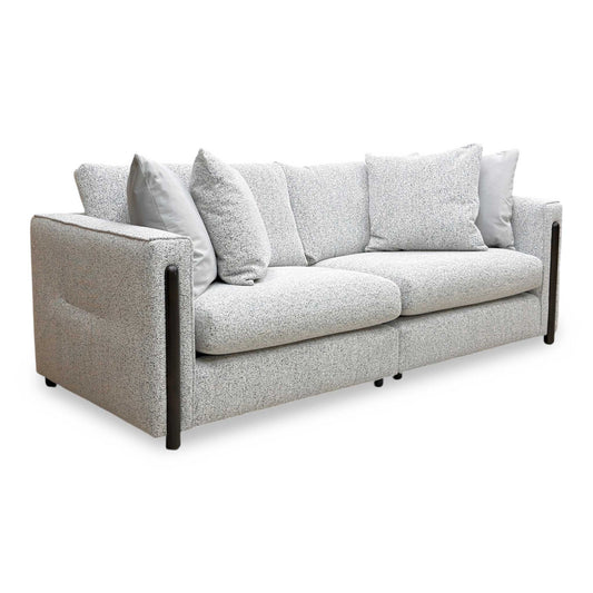 Full view of the ‘Barney’ 4-seater sofa in Silver Zara fabric, featuring a classic back design, deep seating, and a sophisticated split-frame for easy home access.