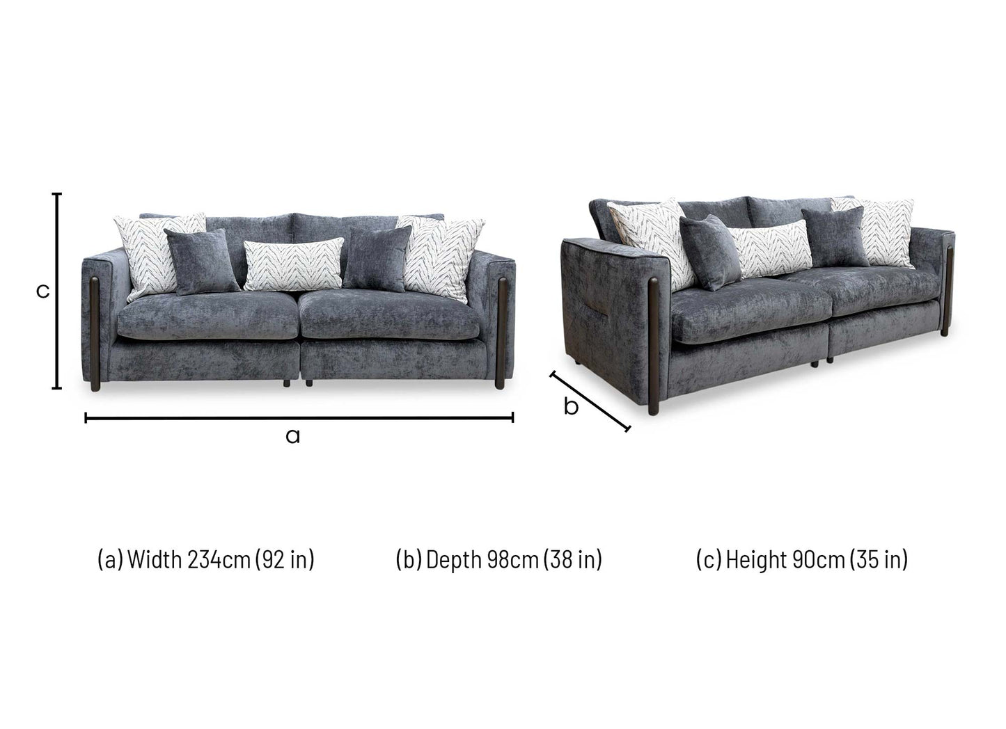 ‘Barney' Zurich Grey Celine Linen Fabric 4 Seater Classic Back Split Frame Sofa