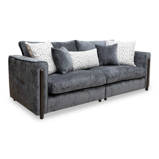 Full view of The Thornbrook ‘Barney’ 4-seater sofa in Zurich Grey Celine linen fabric, featuring a classic back design and a practical split-frame for easy delivery.