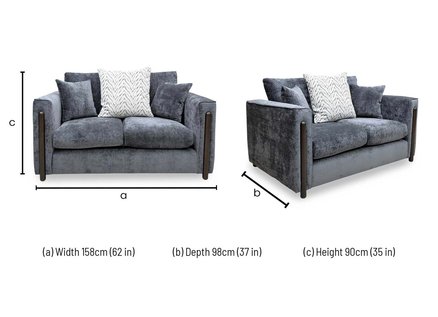 ‘Barney' Zurich Grey Celine Linen Fabric 2 Seater Classic Back Sofa