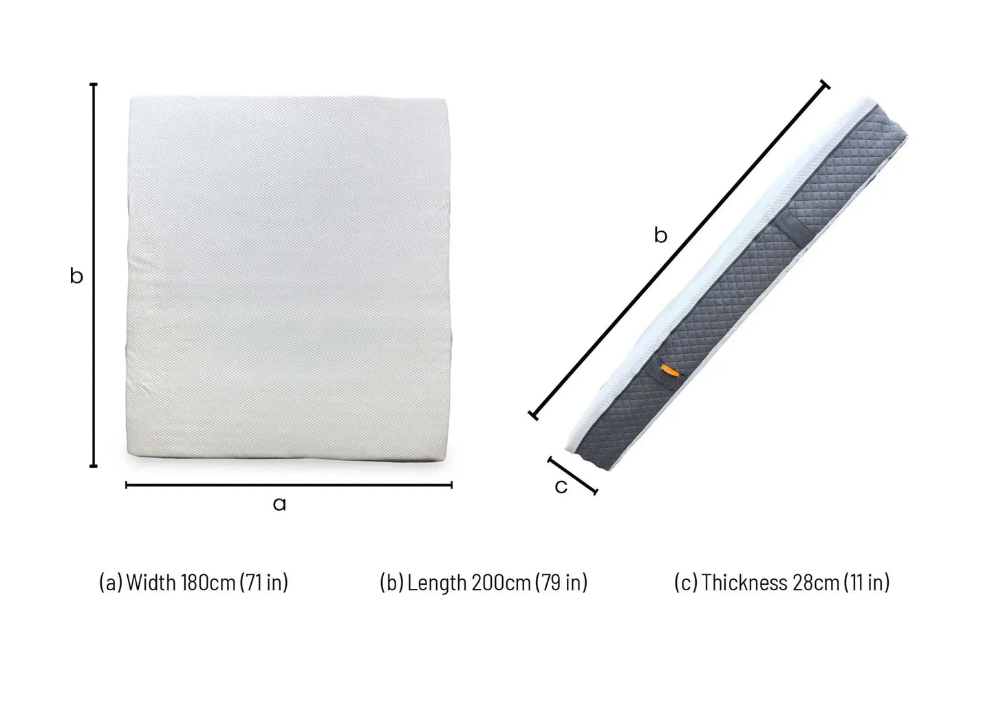 Technical dimension diagram for the ‘Emma Original’ Super King Mattress: Width 180cm, Length 200cm, Depth 25cm.