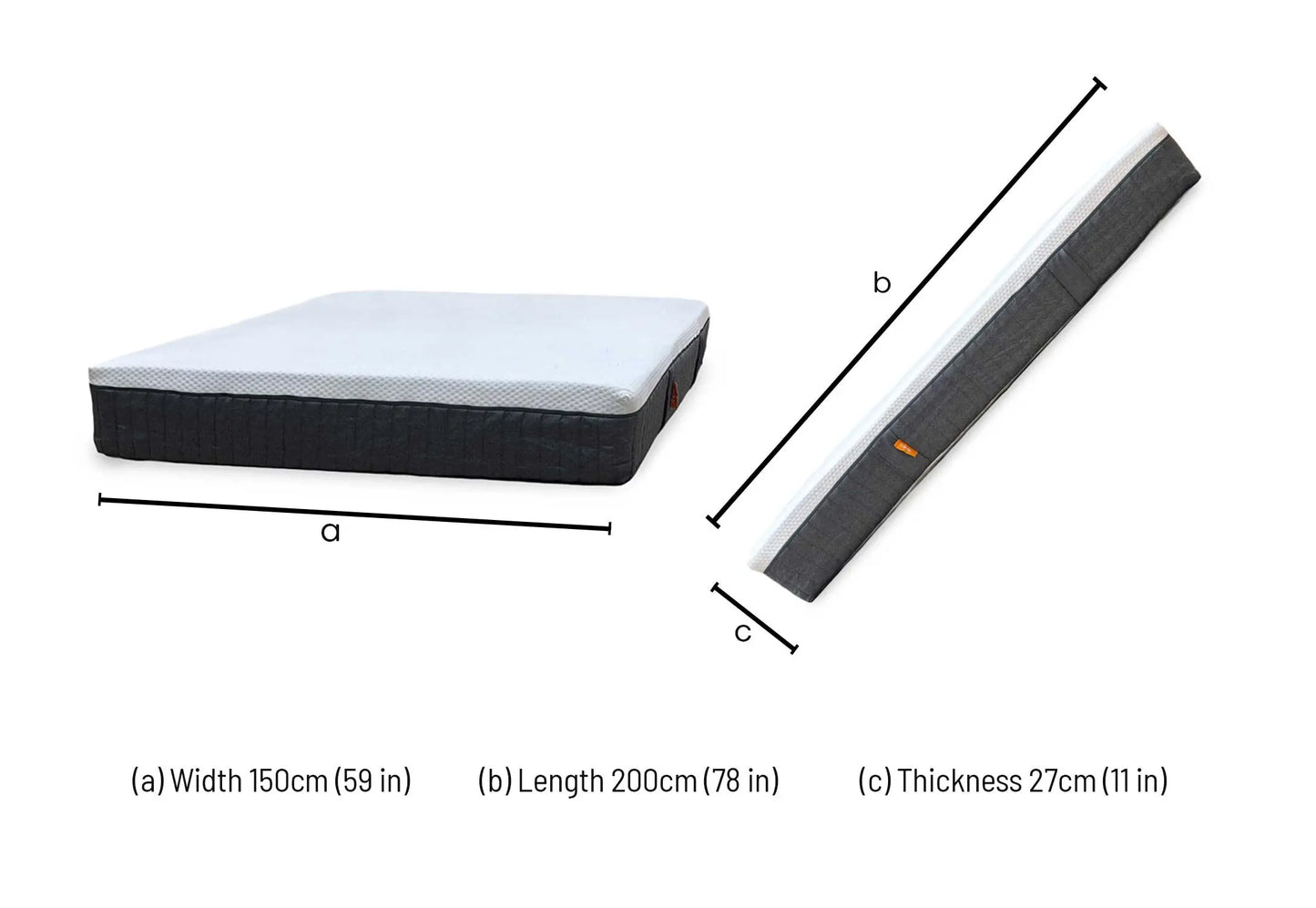 Emma Mattress Original Hypoallergenic Spring Free Foam Mattress - King - dimensions diagram showing width, length and thickness