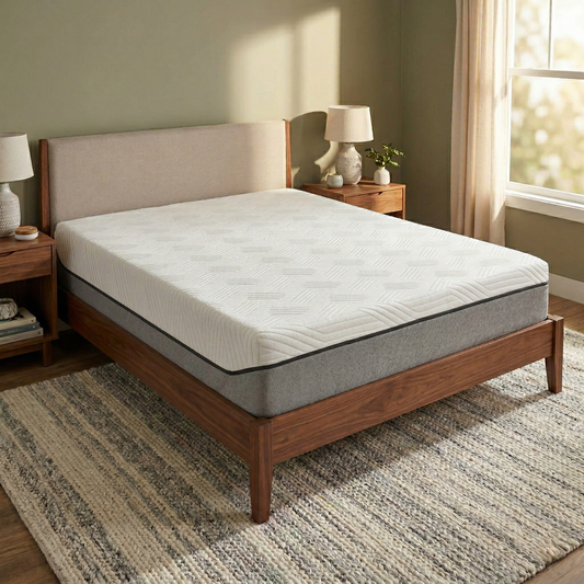 Bedroom view for the TEMPUR Firm Elite King Mattress, highlighting the CoolTouch™ cover, TEMPUR® Support Material, and DuraBase™ technology layers.