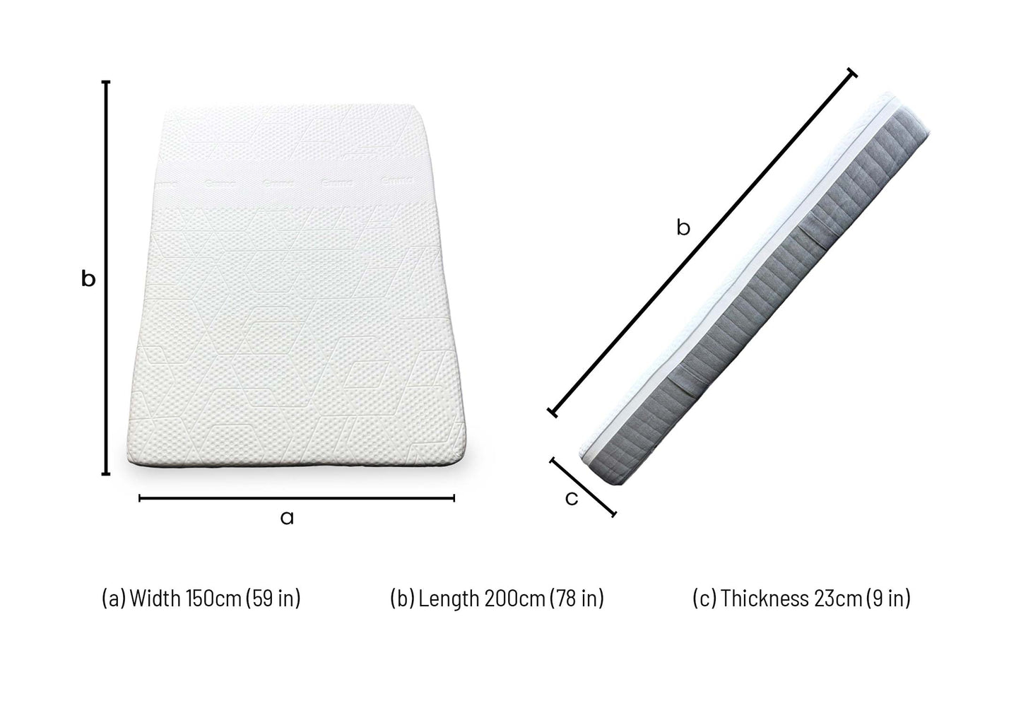 Dimensions diagram for the Emma Smart Deluxe Hybrid King mattress.