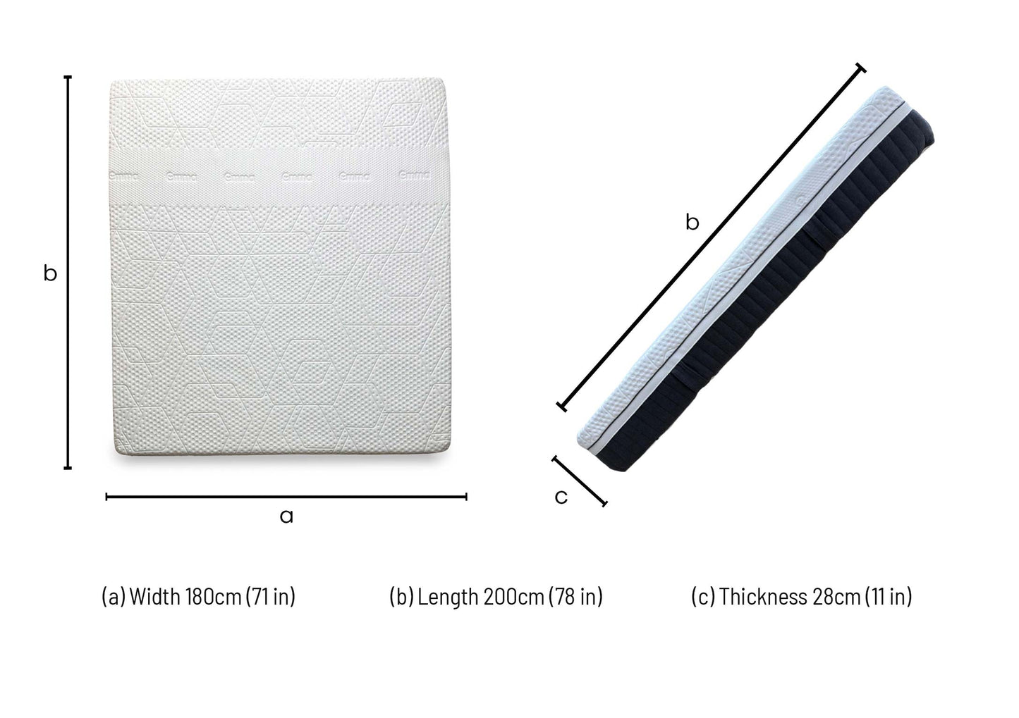 Technical dimension diagram for the ‘Emma Diamond Deluxe Hybrid’ Mattress (Super King): Width 180cm, Length 200cm, Depth 25cm.
