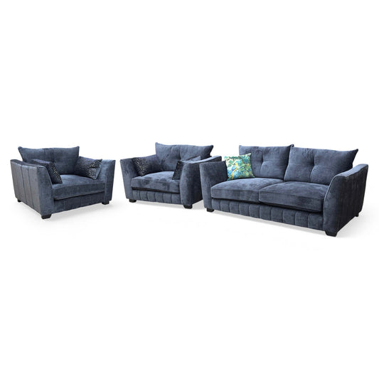 ‘Allure’ Coco Indigo Woven Fabric Set: 3 Seater Classic Back Sofa & 2 x Classic Back Snuggler Chairs Set