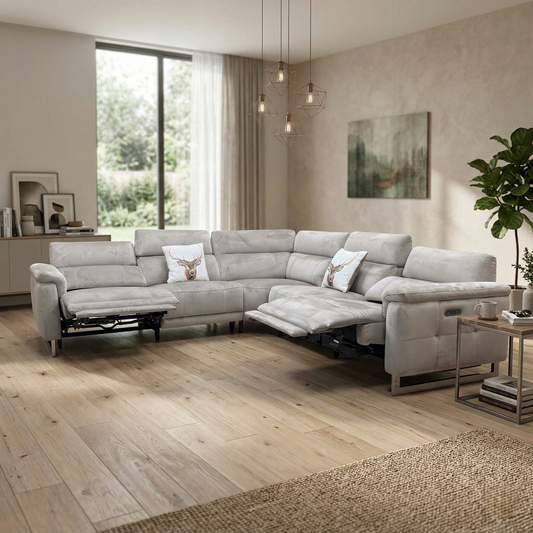 'Moet' 51014 Opulence Cedar Velvet Large Power Recliner Corner Sofa with Telescopic Headrests