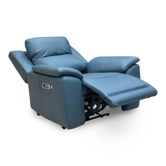 ‘Utah’ Midnight Jade Teal Matte Le-9324 Leather Power Recliner Armchair with Power Headrest, Power Lumbar and Heated Seat Furniture Village