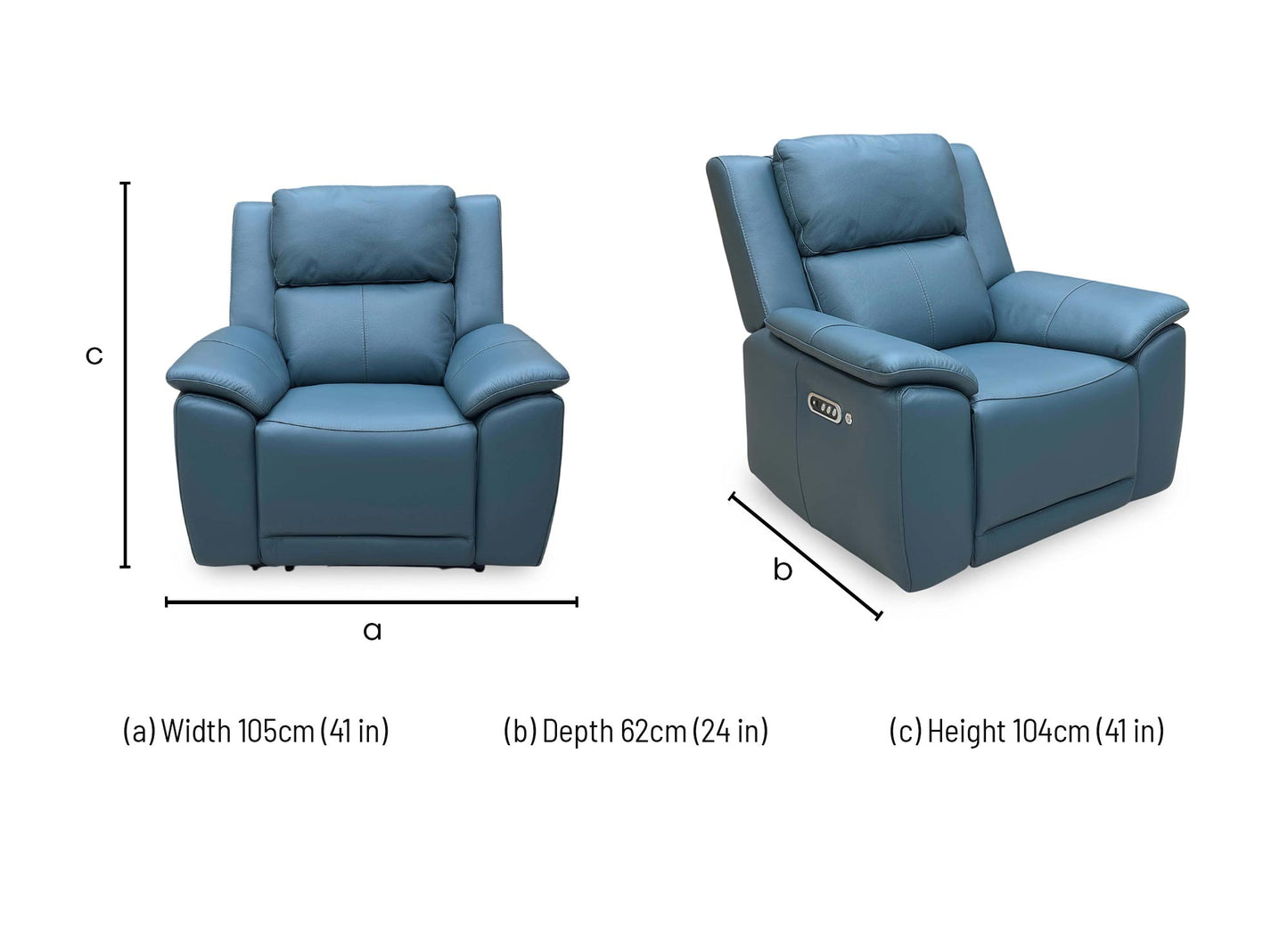 ‘Utah’ Midnight Jade Teal Matte Le-9324 Leather Power Recliner Armchair with Power Headrest, Power Lumbar and Heated Seat