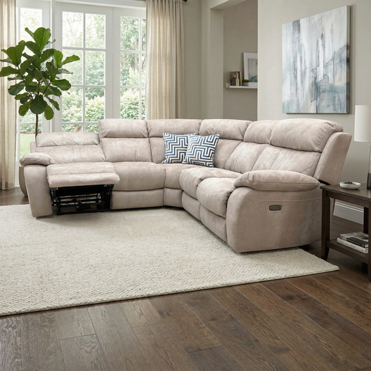 ‘Moreno’ Bfa-Blj-R946 Silver Suede Fabric Power Recliner Corner Sofa