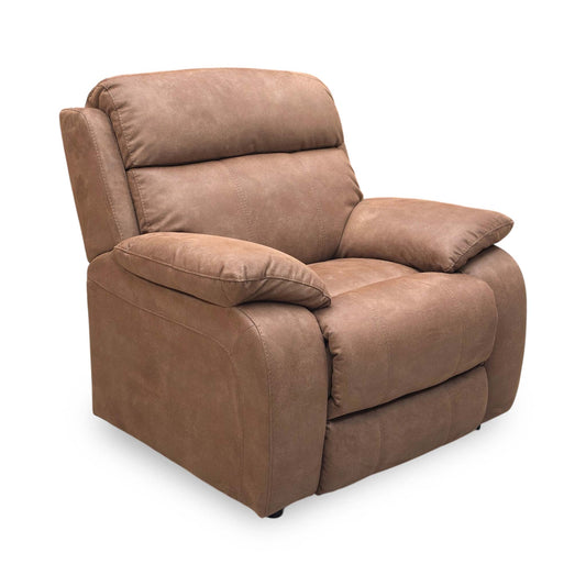 Moreno Bfa-Blj-R05 Hazelnut Suede Fabric Armchair - angled view of tan suede-look manual recliner armchair on white background