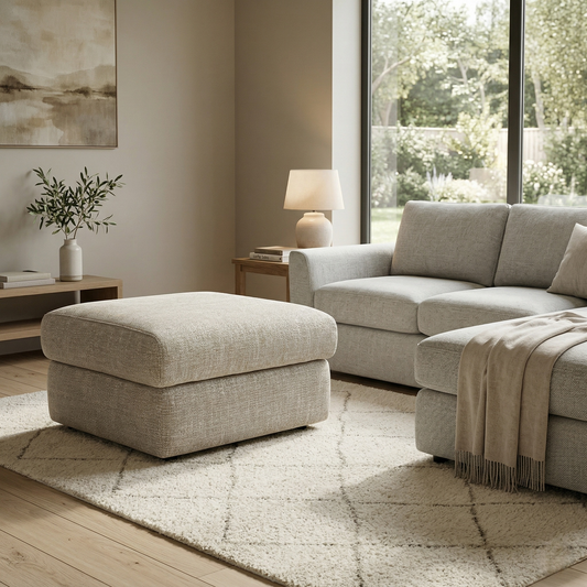 G Plan ‘Kingsbury’ A720 Sea Spray Grey Woven Fabric Storage Footstool