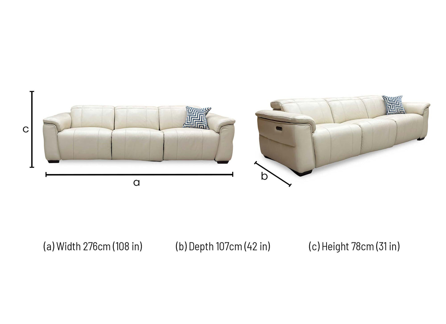 ‘Inca’ Cat-60:05 Bone China Taupe Leather 4 Seater Power Recliner Sofa with Power Headrests