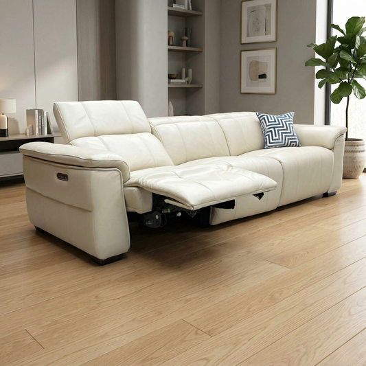 ‘Inca’ Cat-60:05 Bone China Taupe Leather 4 Seater Power Recliner Sofa with Power Headrests