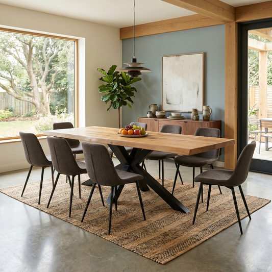 Bodahl ‘Njord’ 01 Oiled Solid Oak Raw Edge 220cm Dining Table with Metal Star Base