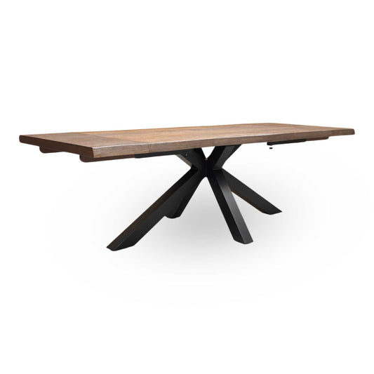 ‘Mars’ Dark Oak Solid Oak Raw Edge 180cm Dining Table with Metal Star Base + Double Extension Leaf
