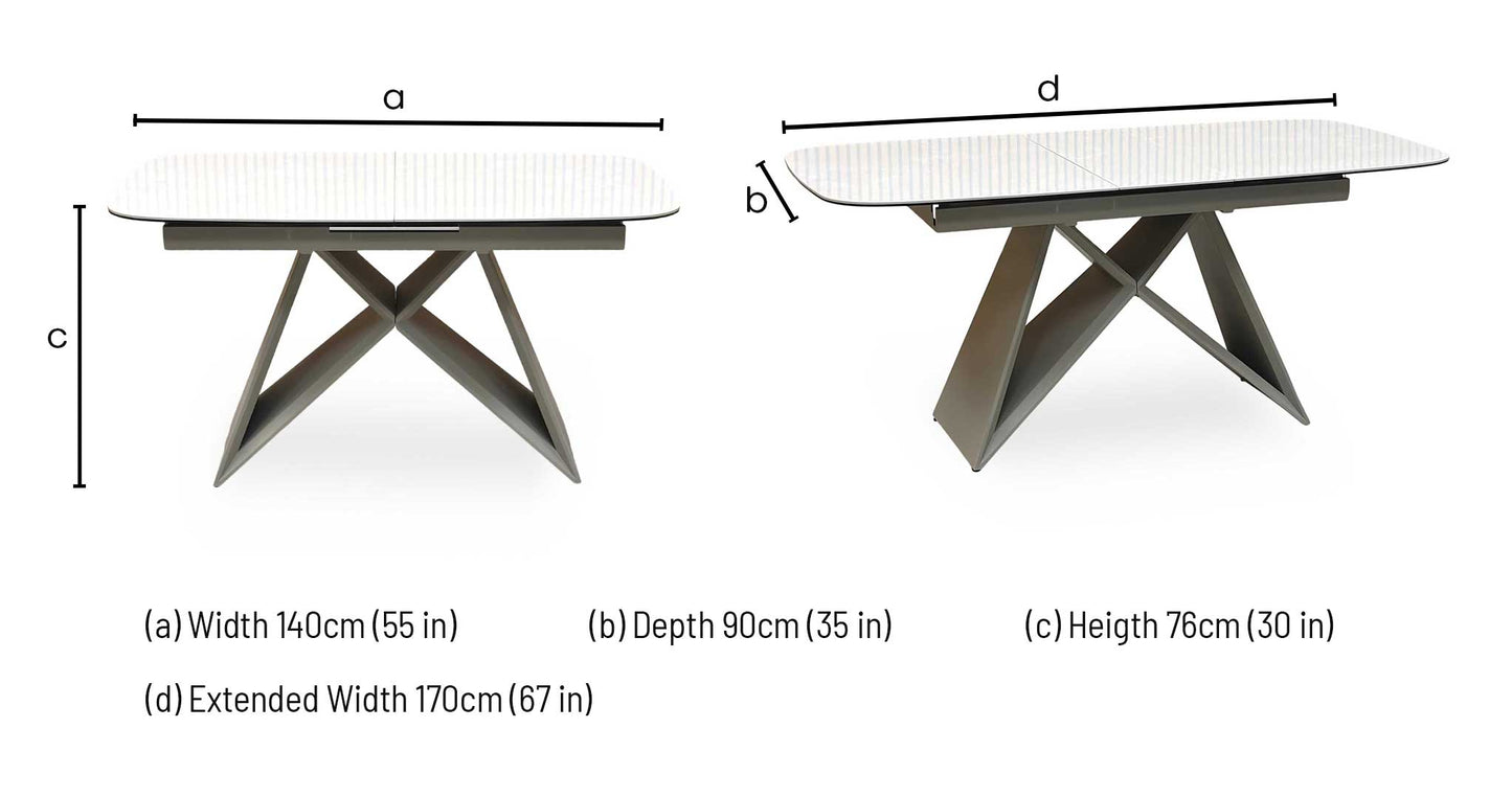‘Mirage’ Ceramic Top Small 140cm Pop Up Extending Dining Table