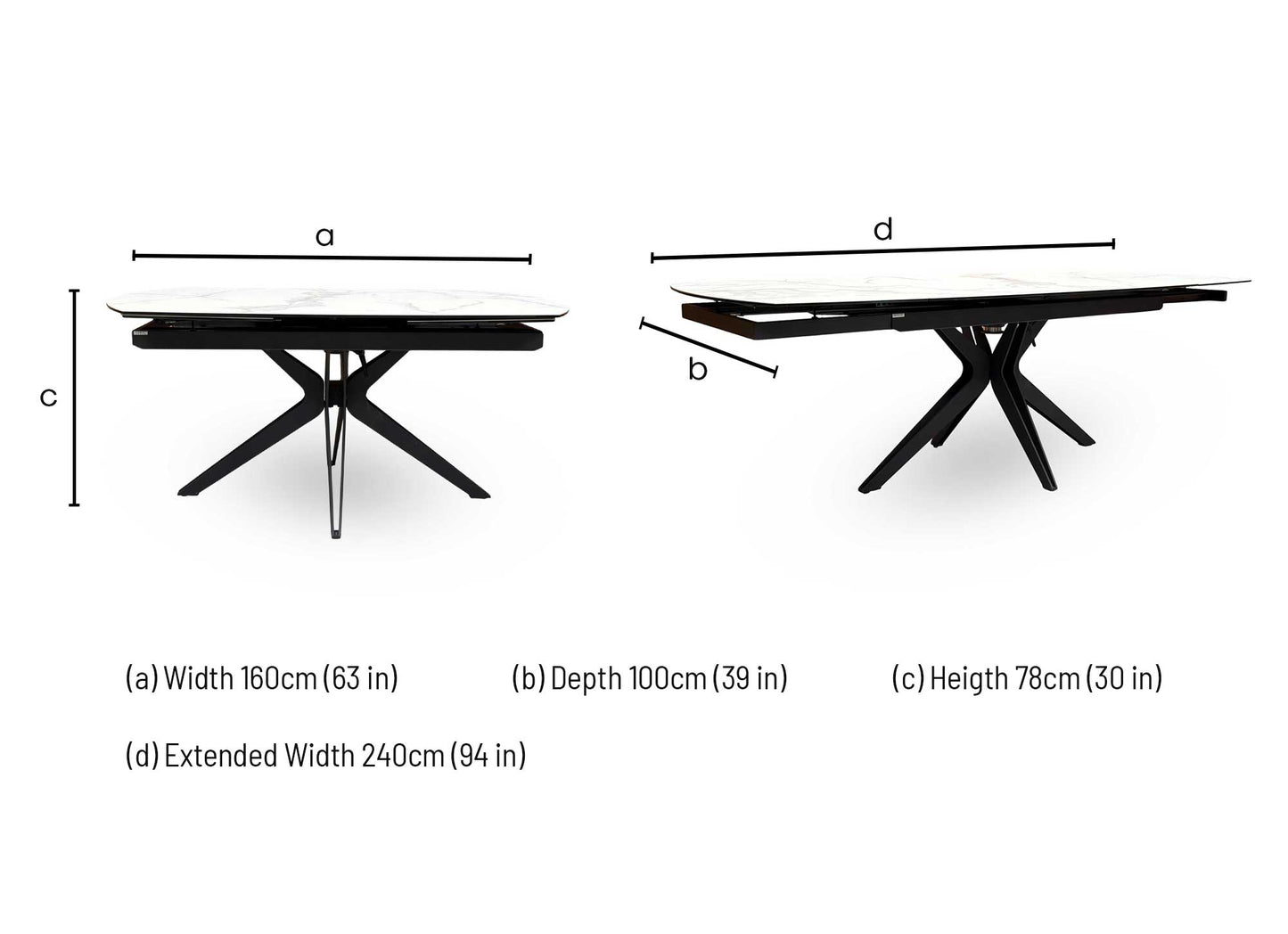 ‘Jose’ Matt Marble Ceramic Top 160cm Swivel Extending Dining Table