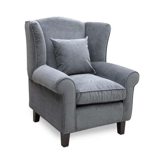‘Denton’ Grey Chenille Fabric Wing Chair