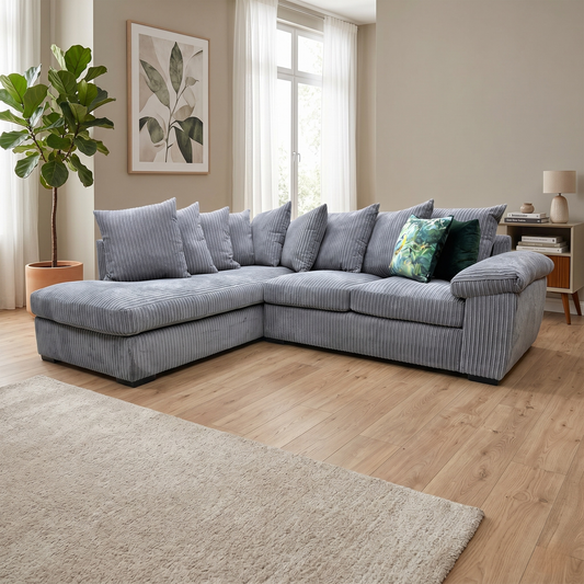 'Amalfi' Charcoal Cord Fabric Left Hand Facing Scatter Back Corner Chaise Sofa