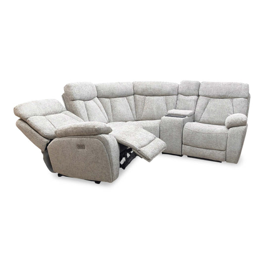 ‘Venice’ Biscuit Fabric Power Recliner Corner Sofa with Smart Tech Console Unit