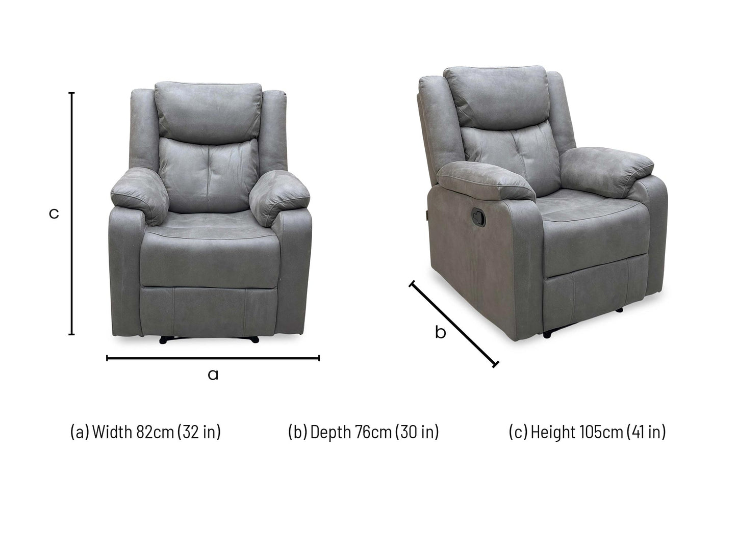 'Roma' Steel Suede Fabric Manual Recliner Armchair
