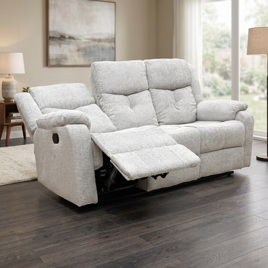 ‘Roma’ Silver Fabric Manual Recliner 3 Seater Sofa
