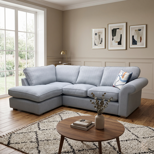 'Angelic' Cotswold Plain Ash Grey Fabric Right Hand Facing Arm Corner Sofa