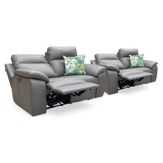 Nicoletti ‘Pepino’ 327 Torello Grigio Scuro Grey Leather Set: 2 + 2 Seater Power Recliner Sofa
