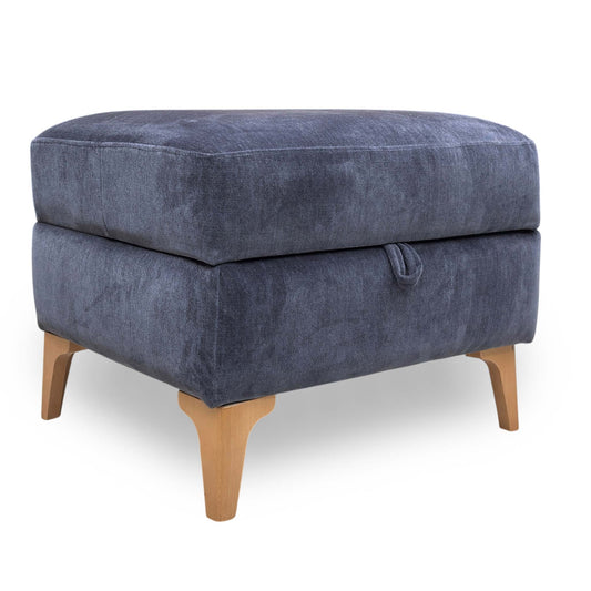 ‘Moderna' Mht Ink Blue Sw Linen Fabric Storage Footstool