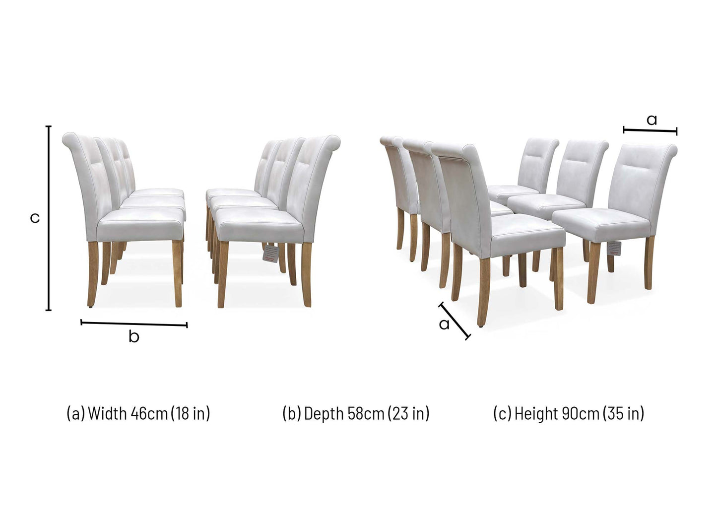 'Lewis’ Light Grey Faux Leather Roll Back Dining Chairs - Set of 6