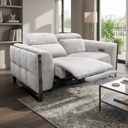‘Gisella’ Manhattan nutmeg 58005 Linen Fabric 2 Seater Power Recliner Sofa with Power Headrests