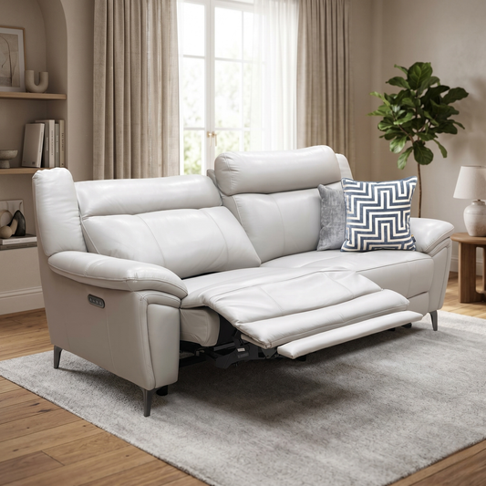 ‘Panache’ Lead Grey Cat-60_23 Leather 3 Seater Power Recliner Sofa