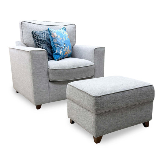 'Comfi' Dallas Silver Dark Ft Fabric Chair + Storage Footstool