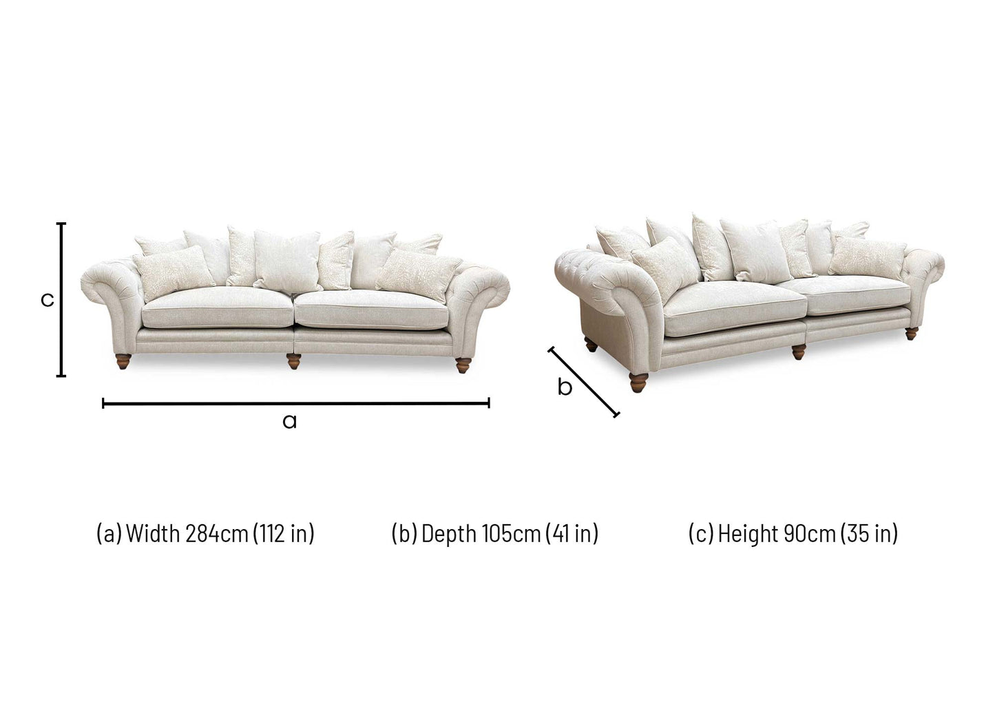 ‘Blenheim' Darwin Ivory Fabric 4 Seater Scatter Back Split Frame Sofa