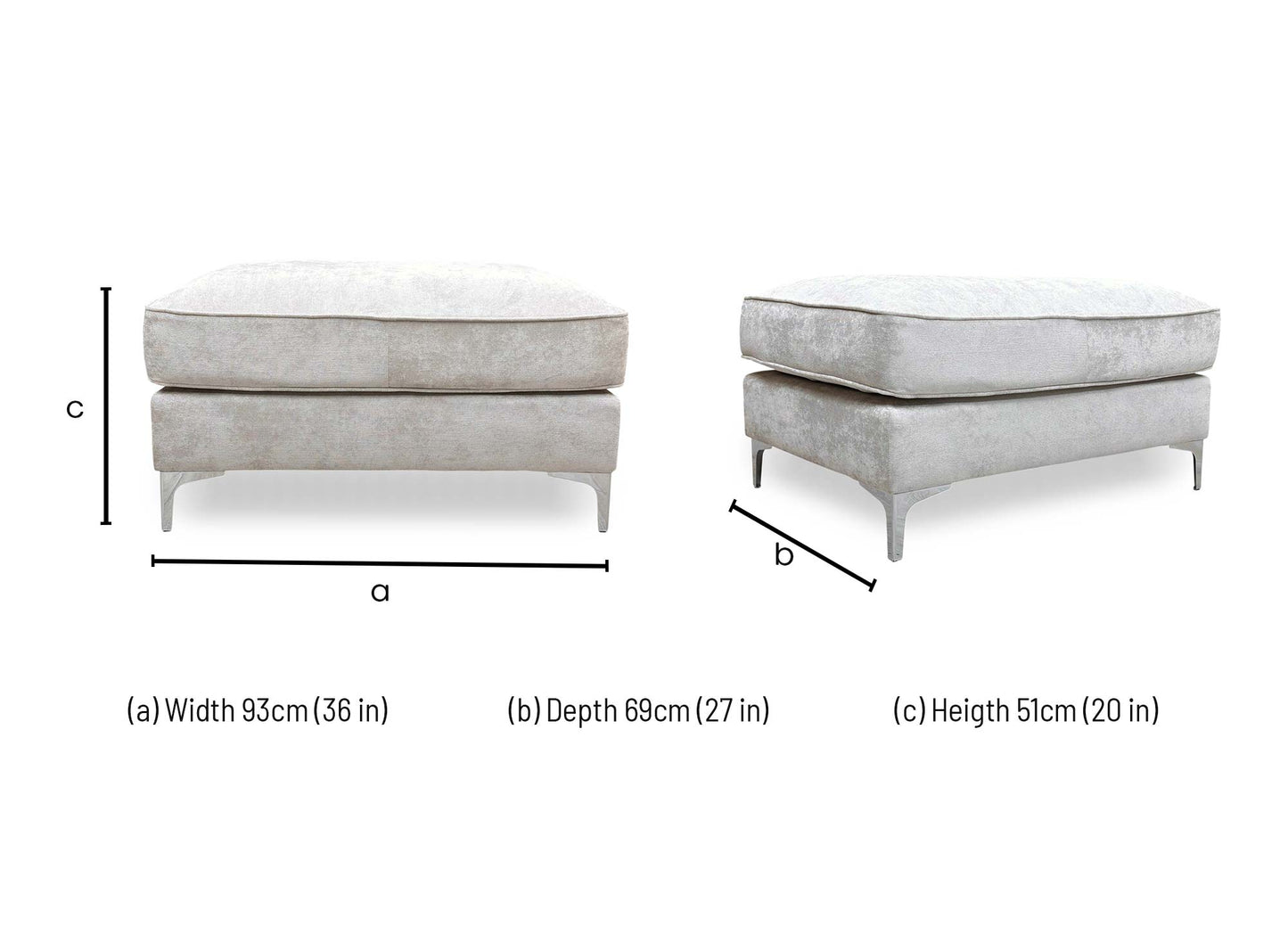 Dimensions diagram for the Legend Kingston footstool.
