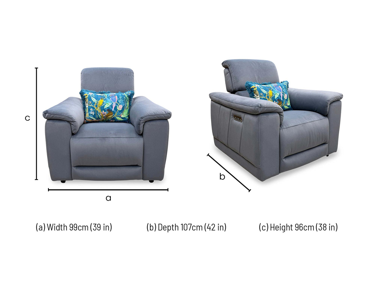 Dimensions diagram for the Genius Bella recliner chair.