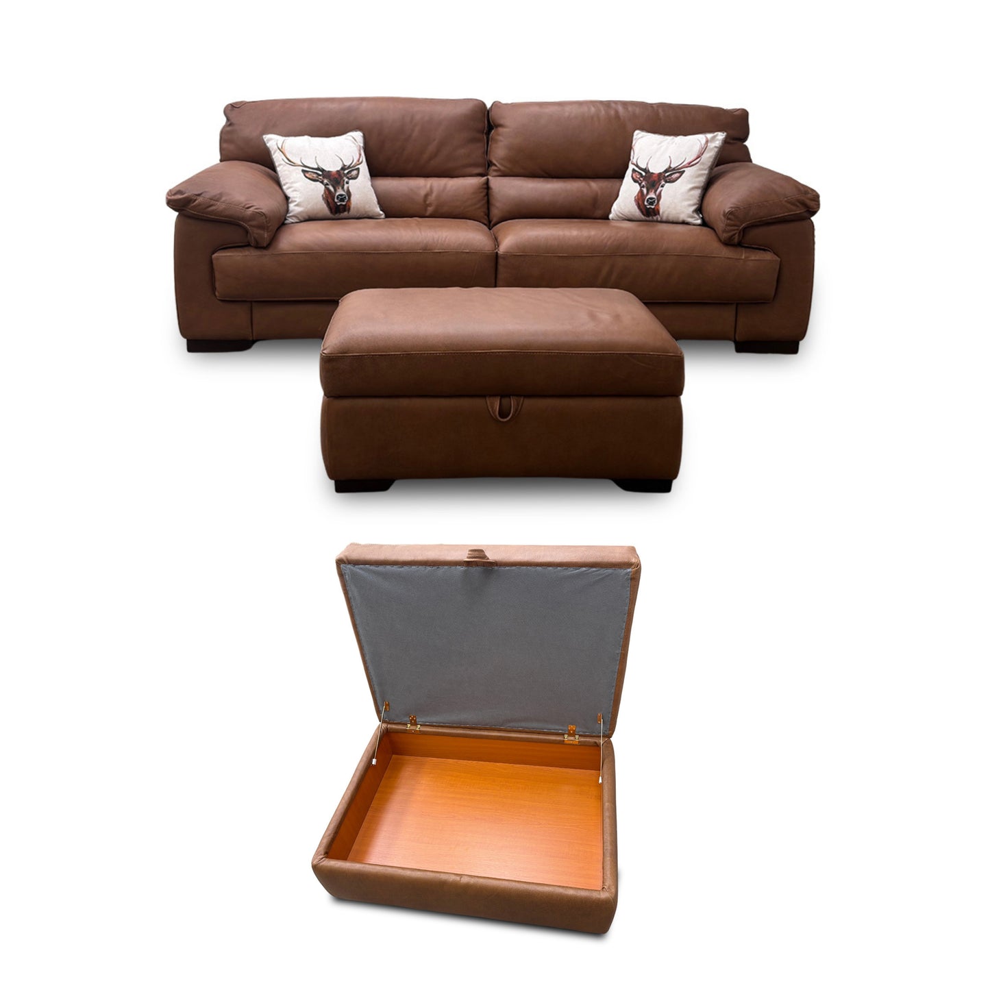 'Santino' Truffle Apollo Ranch 60500 Leather 4 Seater Sofa with Storage Footstool