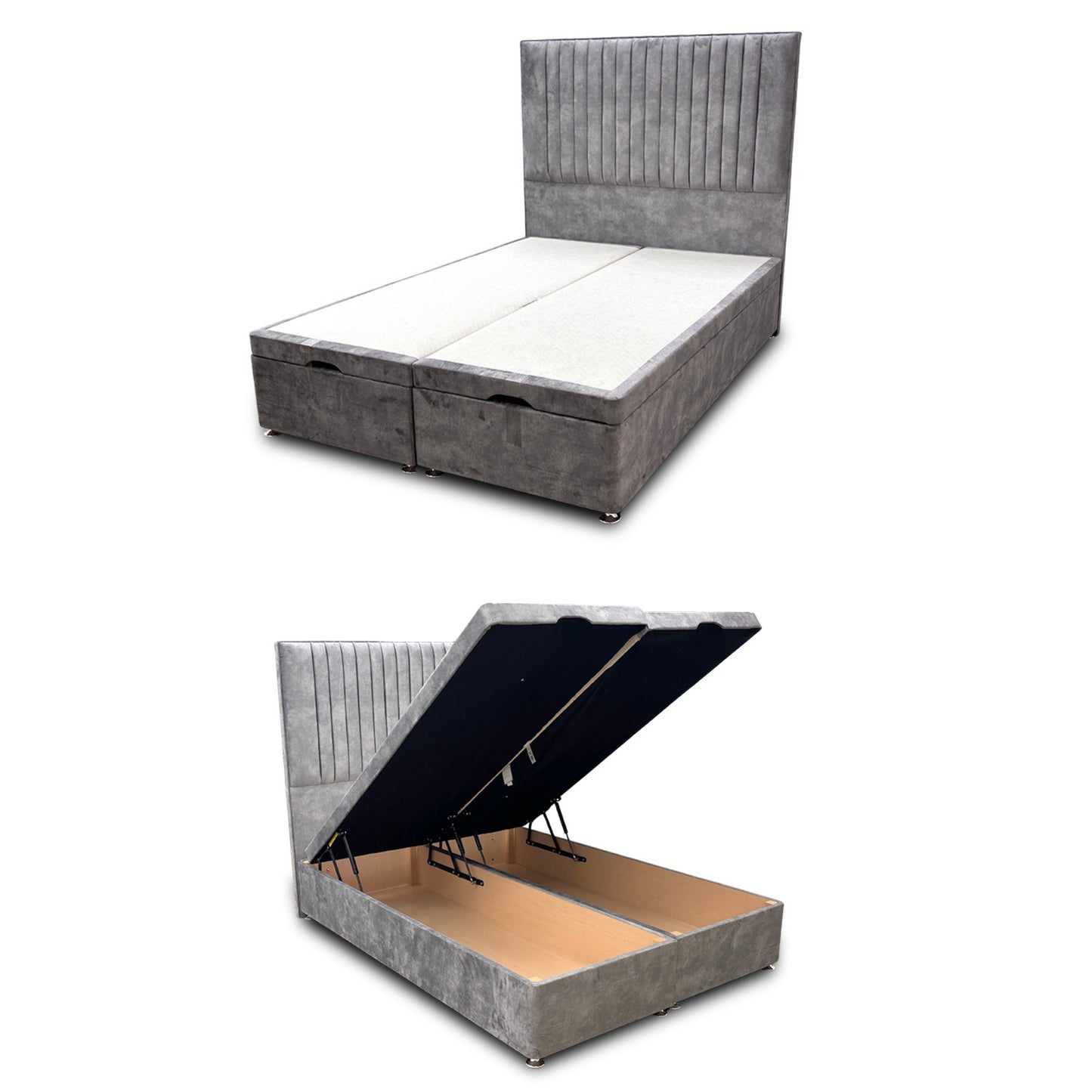 Sleep Story Lace Dolphin Floor Standing Headboard with End Lift Ottoman - Double