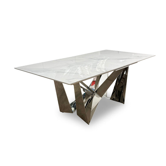 ‘Marvel’ Chrome Ceramic Top Large Extending Dining Table - 200cm