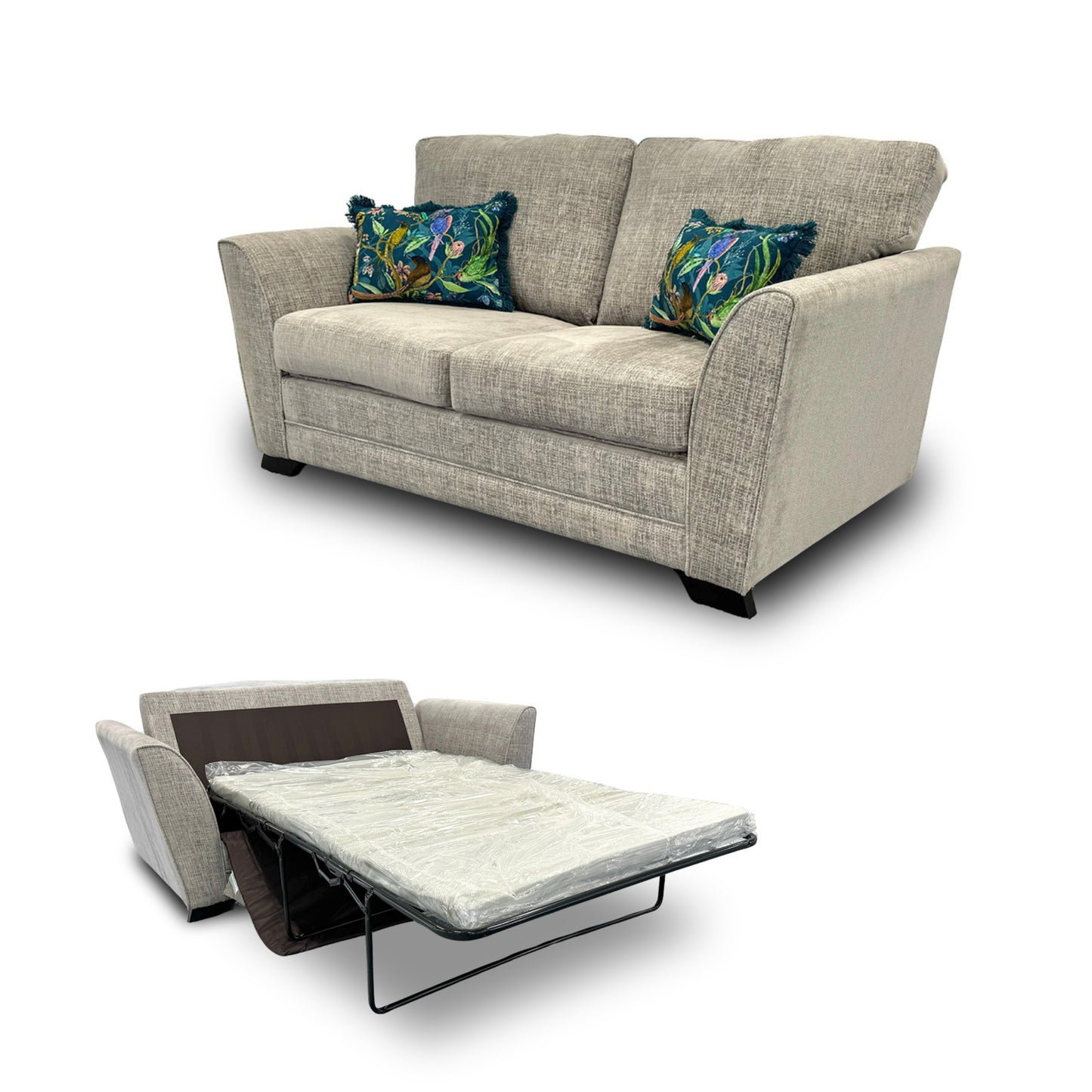 ‘Poppy’ Light Grey Woven Fabric Large 2 Seater Sofa Bed