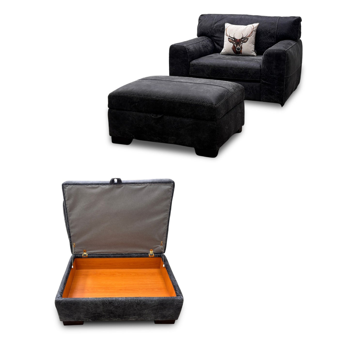 'Butler' Grand Outback Grey 342002 Leather Cuddler Chair with Storage Footstool