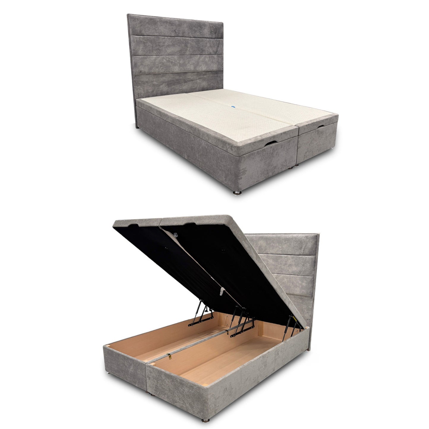 'Pisces' Lace Dolphin Velvet Floor Standing Headboard + Double Ottoman End Lift Base - Double