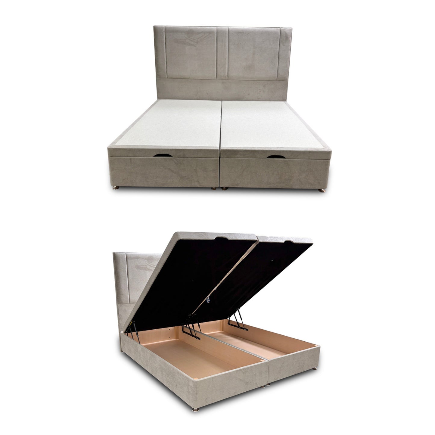 'Pegasus' Milan Stone Floor Standing Headboard + Double Ottoman End Lift Base - Super King