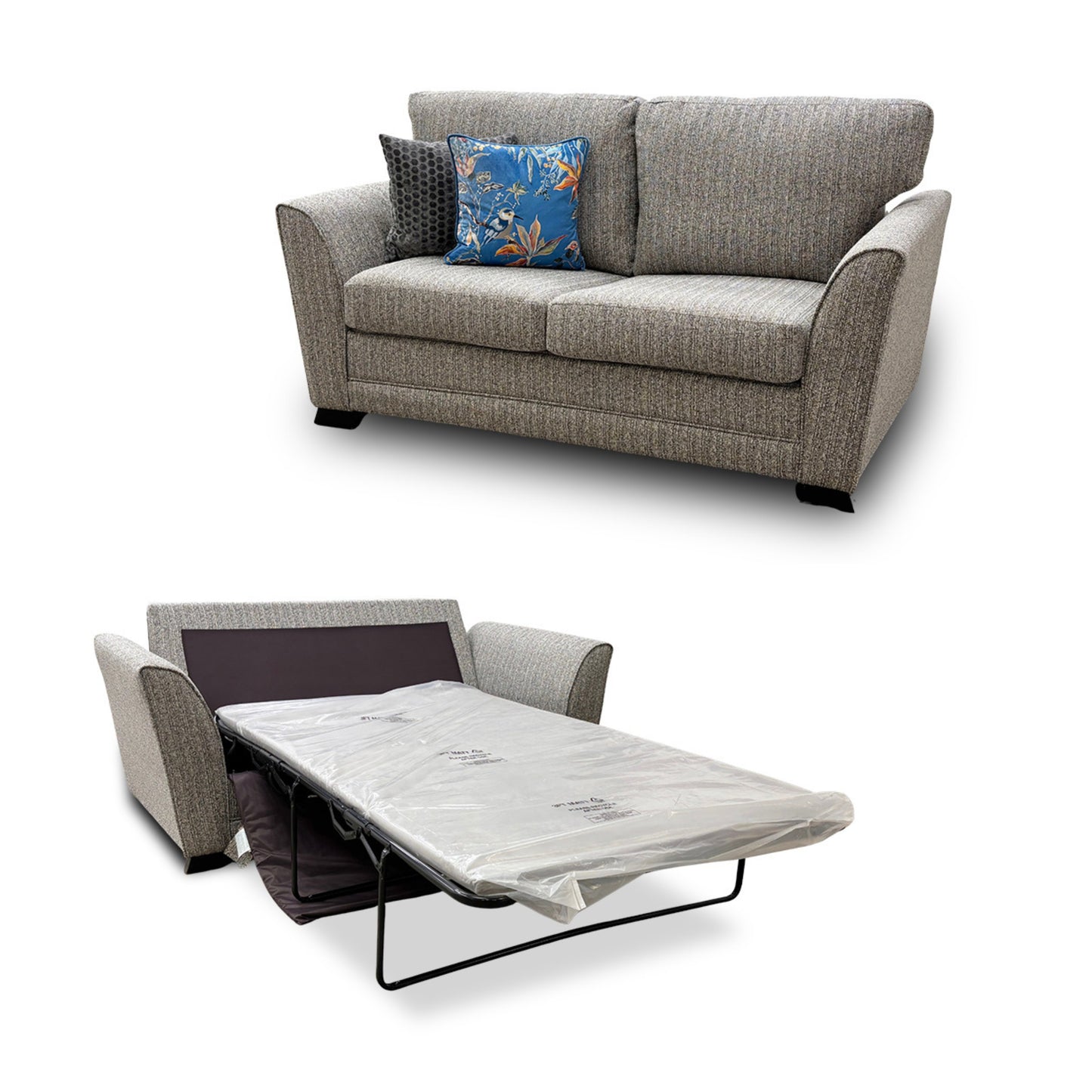 'Poppy' Grey Combintion Woven Fabric Large 2 Seater Sofa Bed