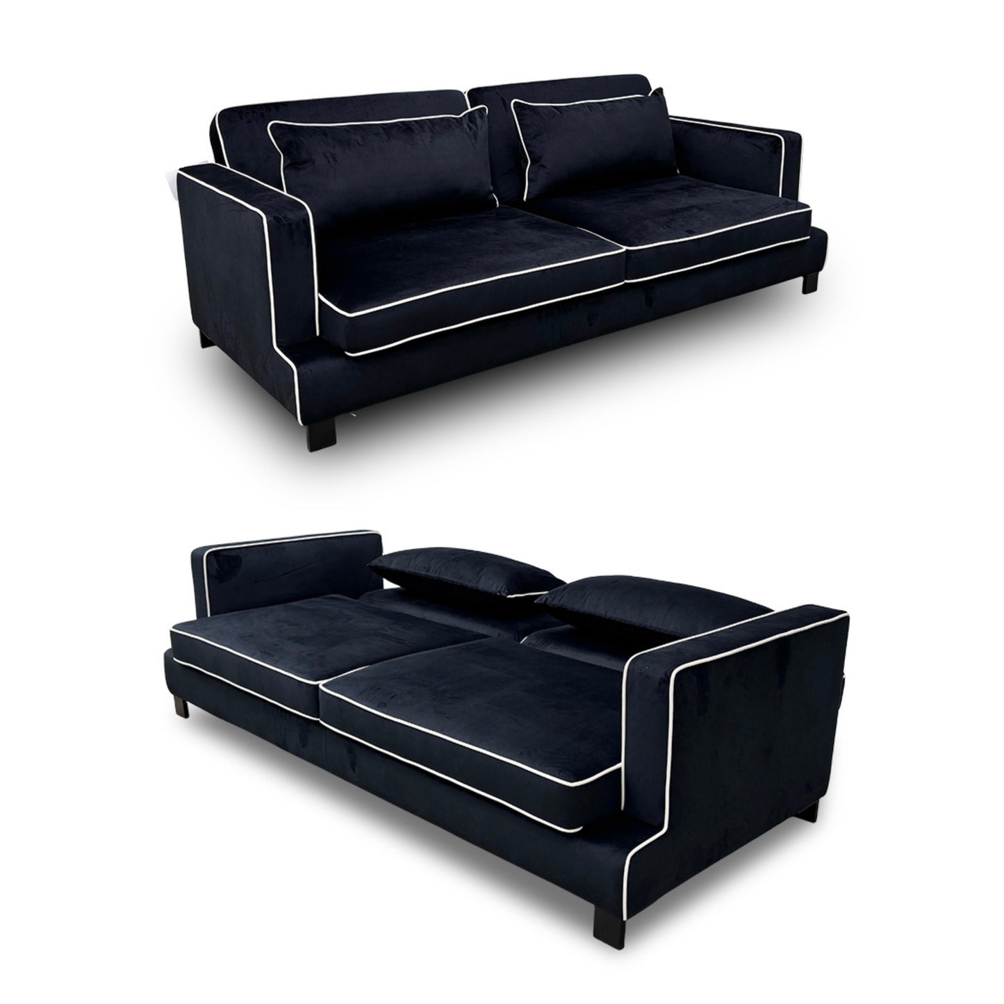 ‘Demure’ Black Demure Velvet 4 Seater Sofa Bed
