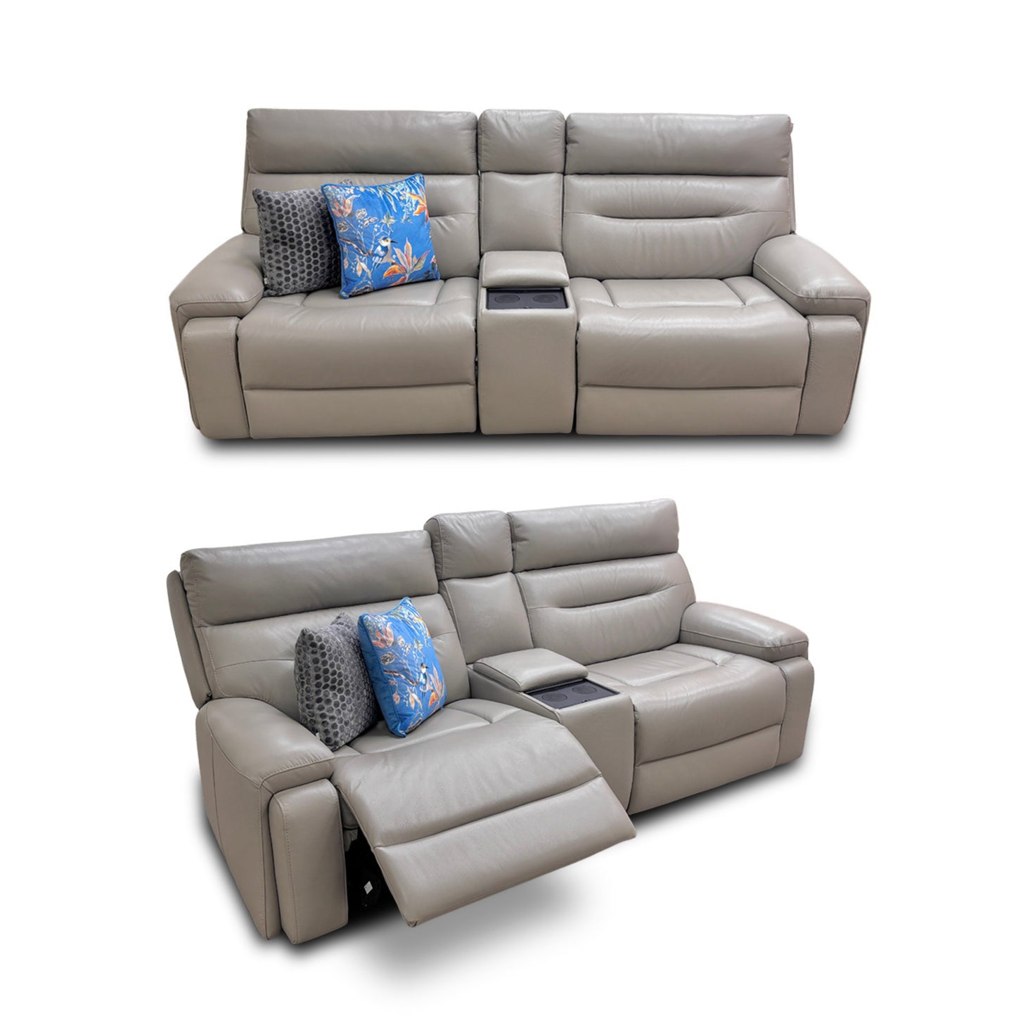 ‘Cinemax’ Le-9303 Sand Leather Media 3 Seater Power Recliner Sofa with Power Headrests